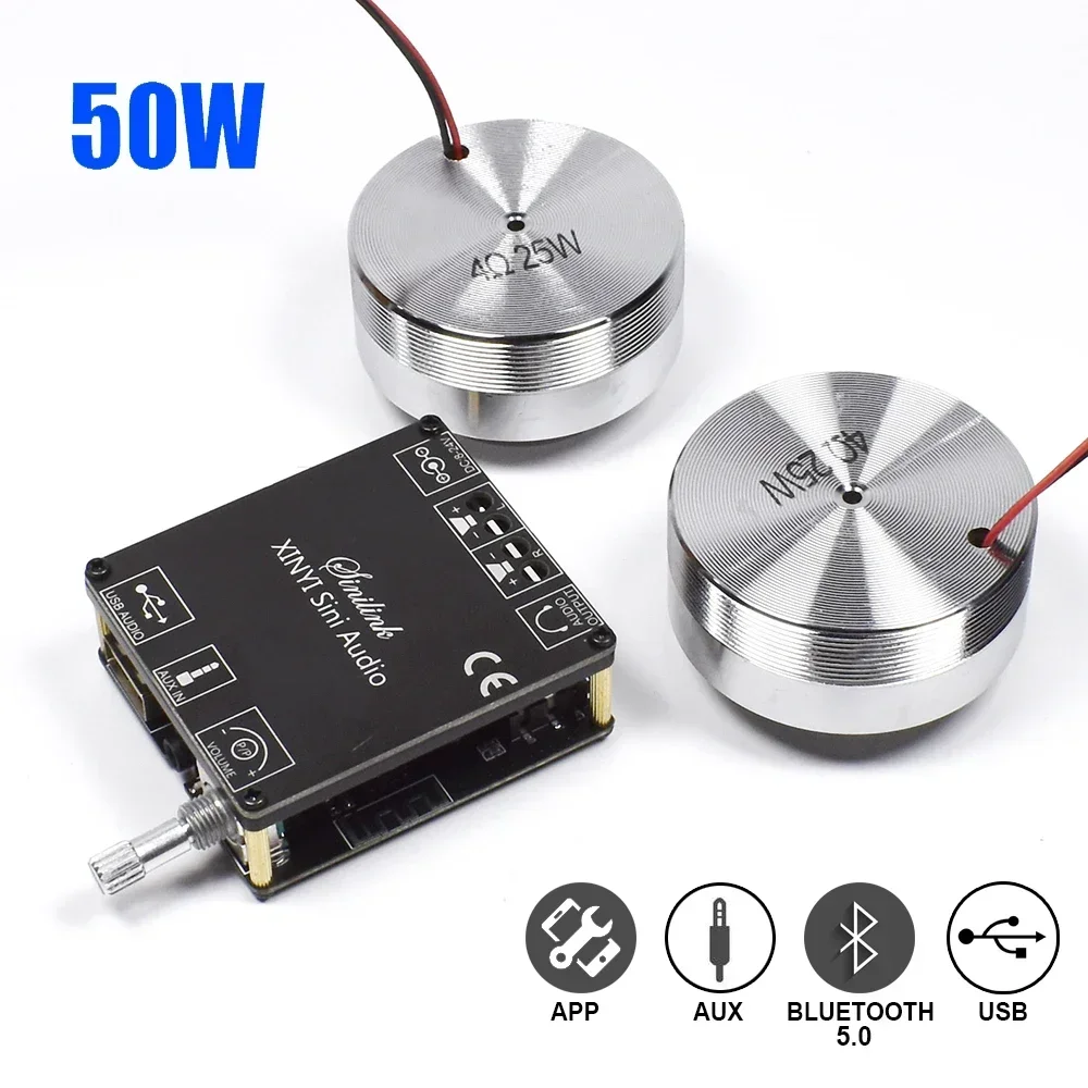 Audio Home Cinema - 2*25W แบบพกพาสเตอริโอการสั่นสะเทือนลําโพงเสียงลําโพง 50W Bluetooth 5.0 เครื่องขยายเสียง